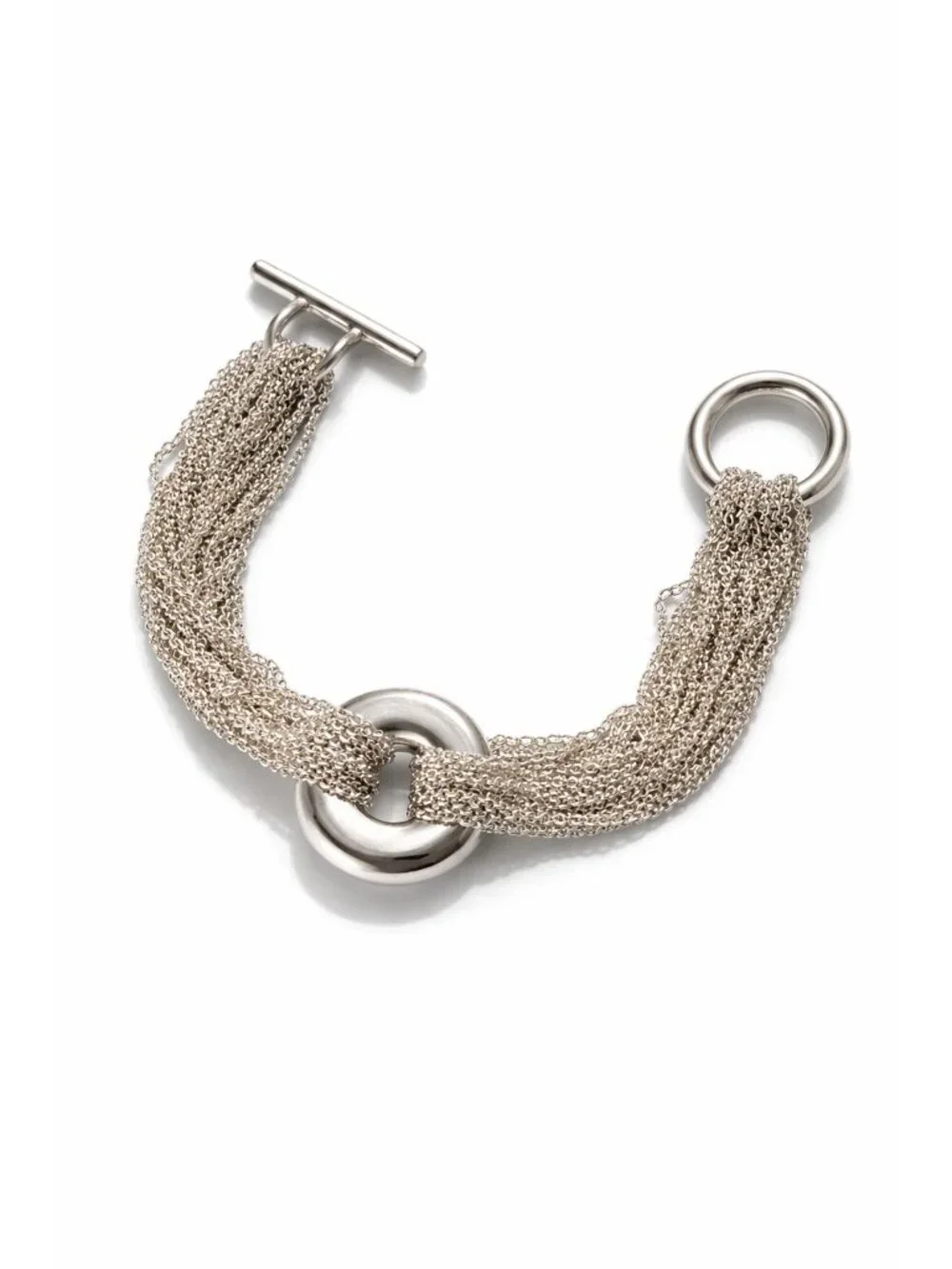 Tiffany Multi Strand Mesh Chain Round Circle Toggle Bracelet in Sterling Silver